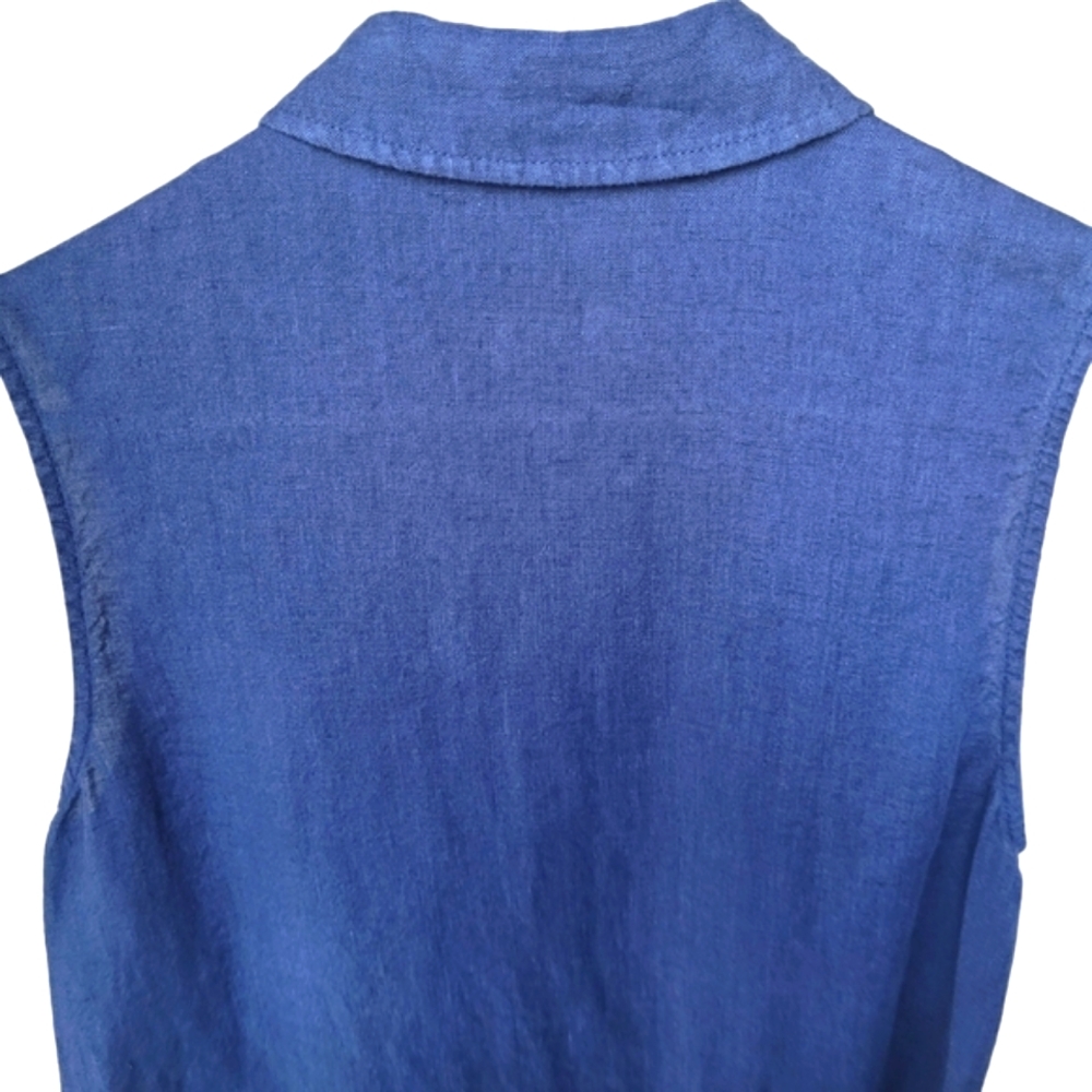 J.McLaughlin 100% Linen Sleeveless Shirt Dress Blue Pockets Size S - Picture 8 of 16